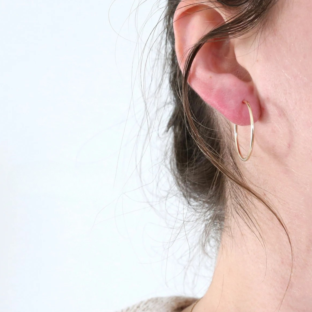 Gold Hoop Earring for Customization, modeled in Woman's Ear