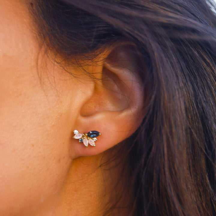 Rainbow Moonstone & London Blue Topaz - Abstract Butterfly Studs