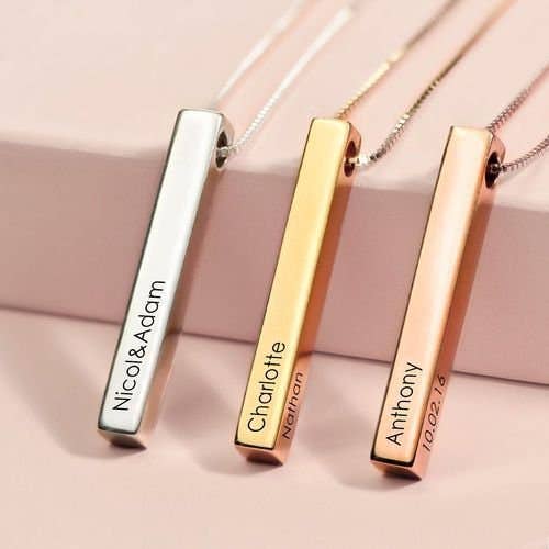 Custom Name Bar Pendant Necklace in 925 Sterling Silver