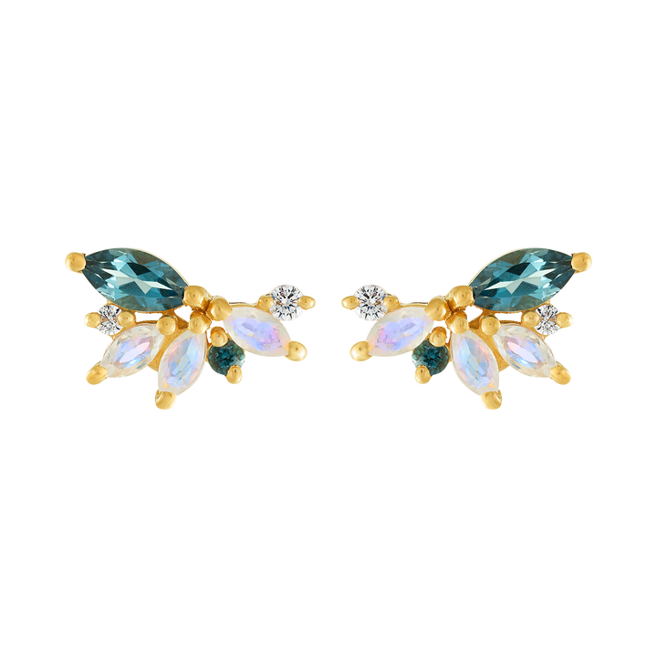 Rainbow Moonstone & London Blue Topaz - Abstract Butterfly Studs