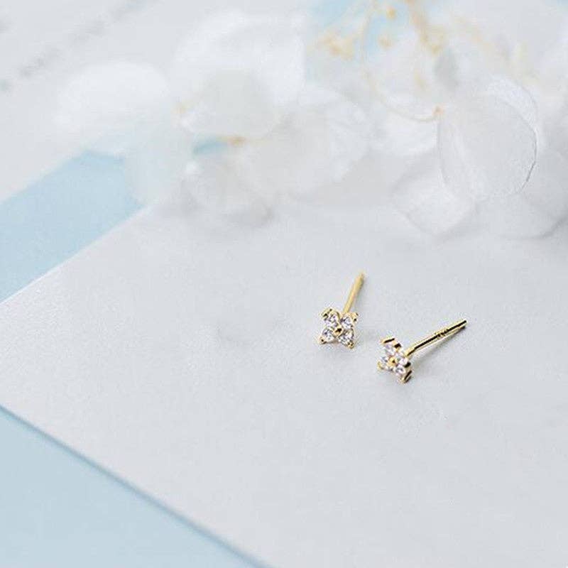 Tiny Four Petal Flower Stud Earrings