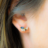 Rainbow Moonstone & London Blue Topaz - Abstract Butterfly Studs